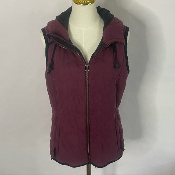 prAna Womens Full Zip Hooded Wool Vest Burgundy Size S Outdoor Hiking Winter - Picture 1 of 14